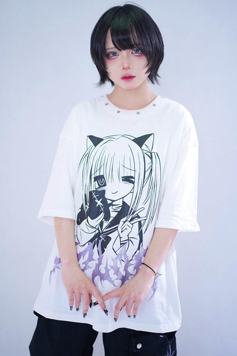 Cat Glitter Print T-shirt