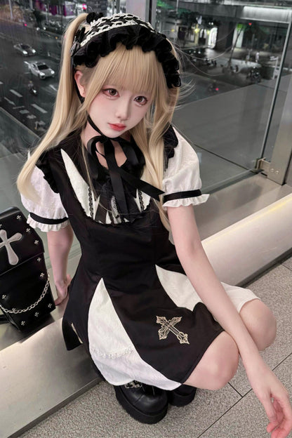 Dark Kawaii Cross Lace Dress + Shorts