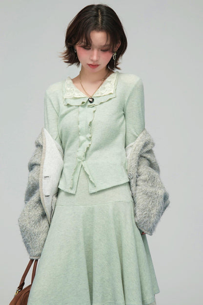 Lace Collar Knit Top + Asymmetrical Skirt