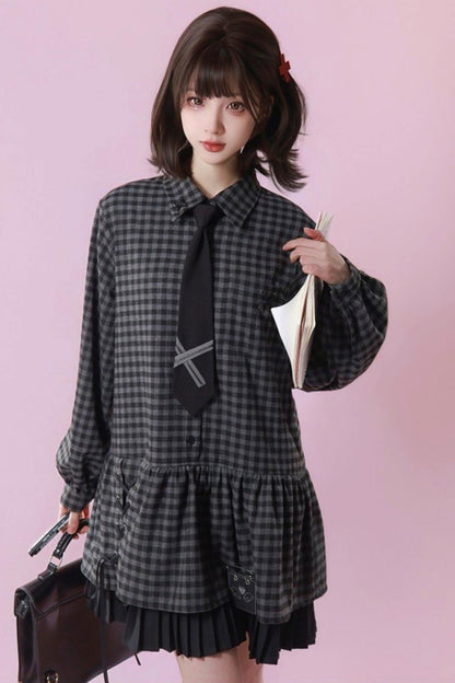 Dark Retro Sweet Plaid Dress
