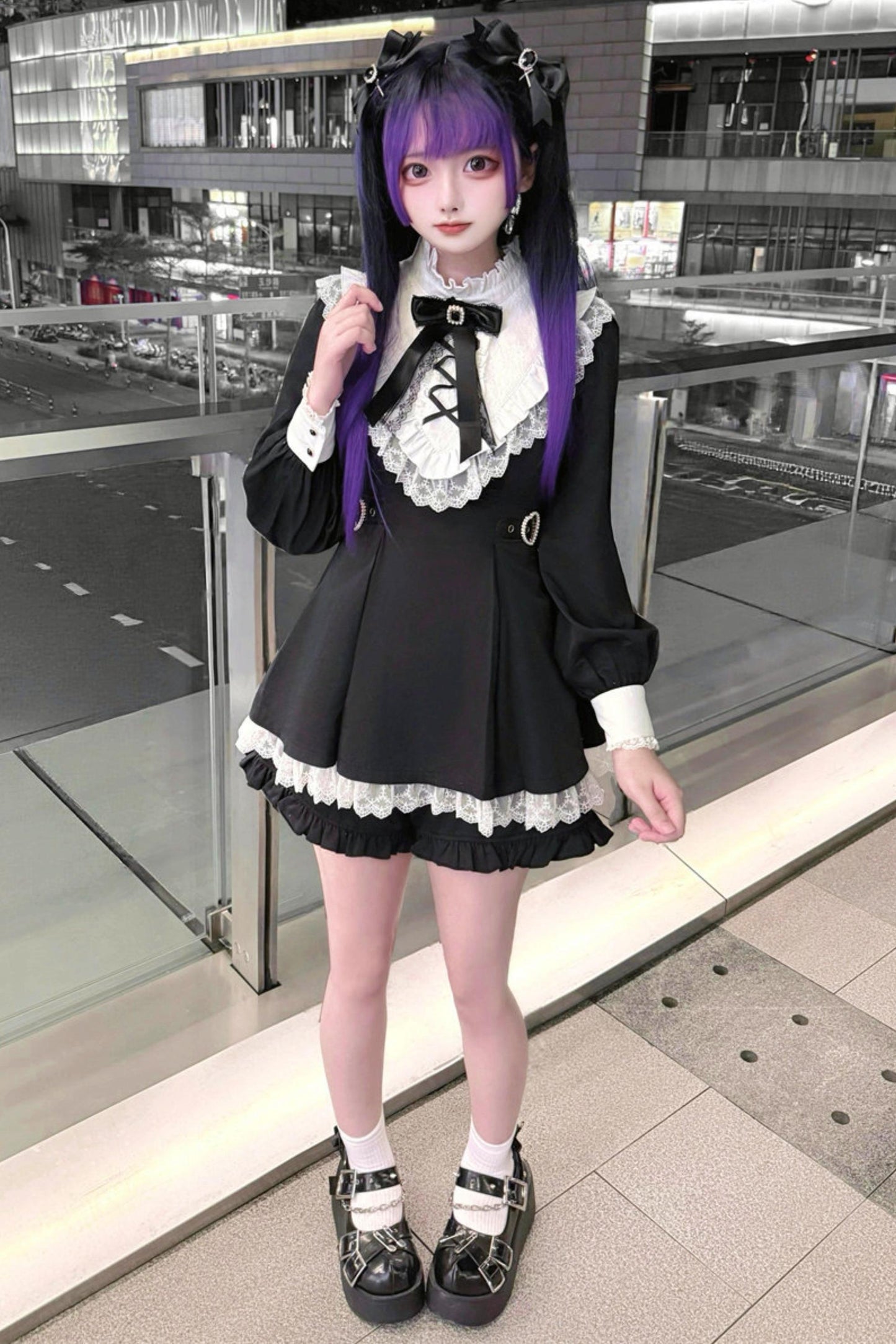 Gothic Dark Kawaii Lace Dress + Accessories (with Shorts)