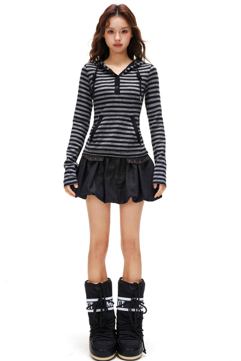 Striped Hooded Slim Top