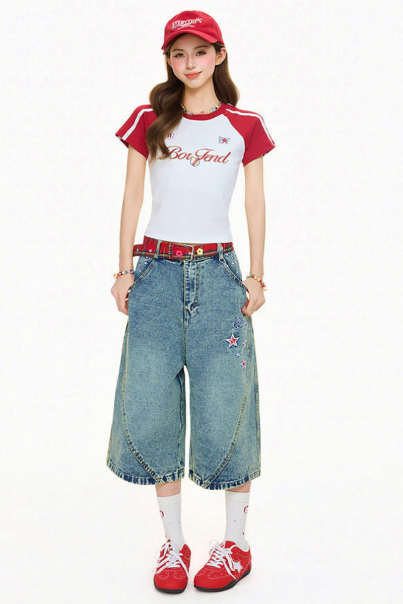 Color Blocking Letter Print Top