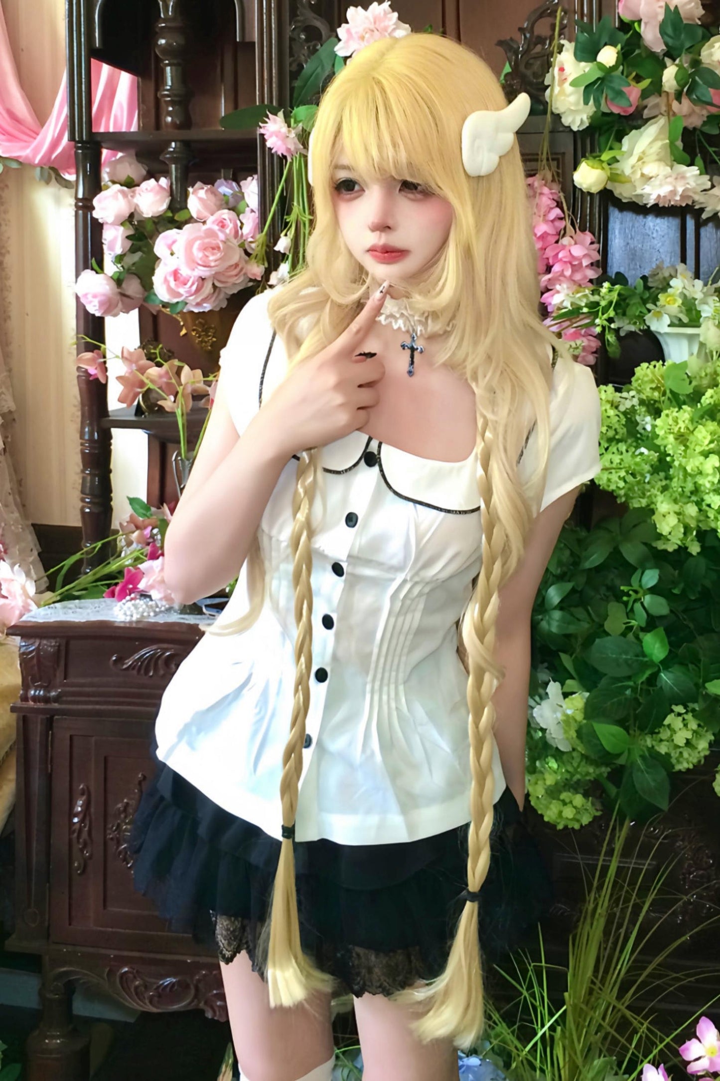Doll Collar Waist Blouse + Skirt