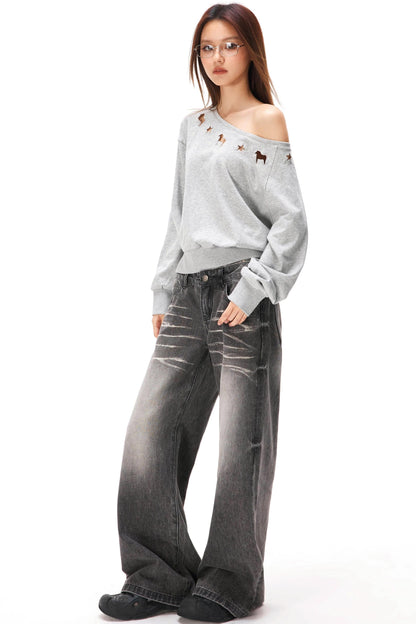 Asymmetrical Off-shoulder Sweatshirt