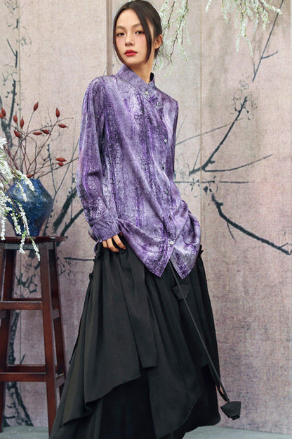 Satin Retro Stand Collar Top