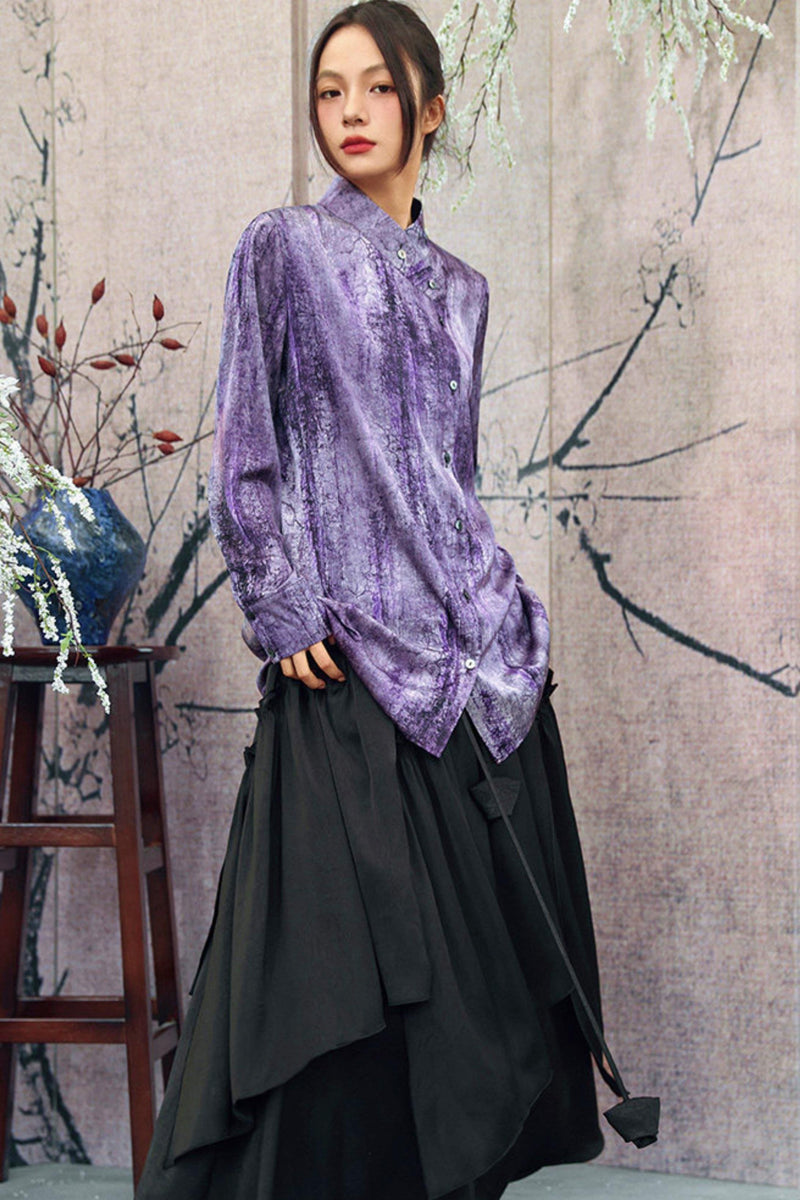 Satin Retro Stand Collar Top