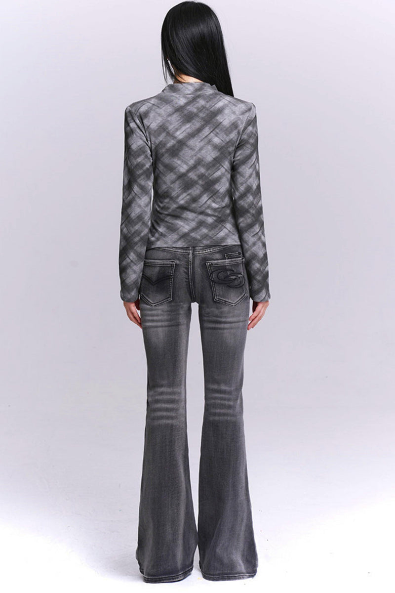 Ghost League Gray Plaid Top