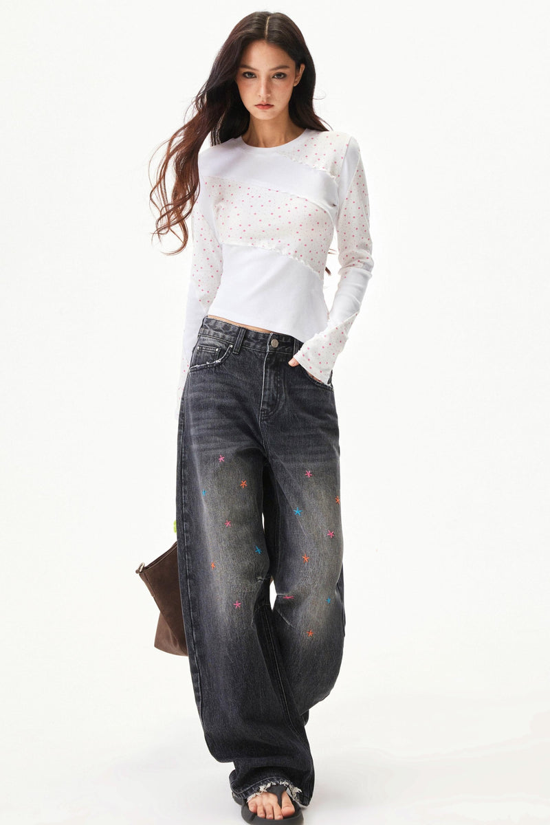 Cut Patchwork Print Slim Top