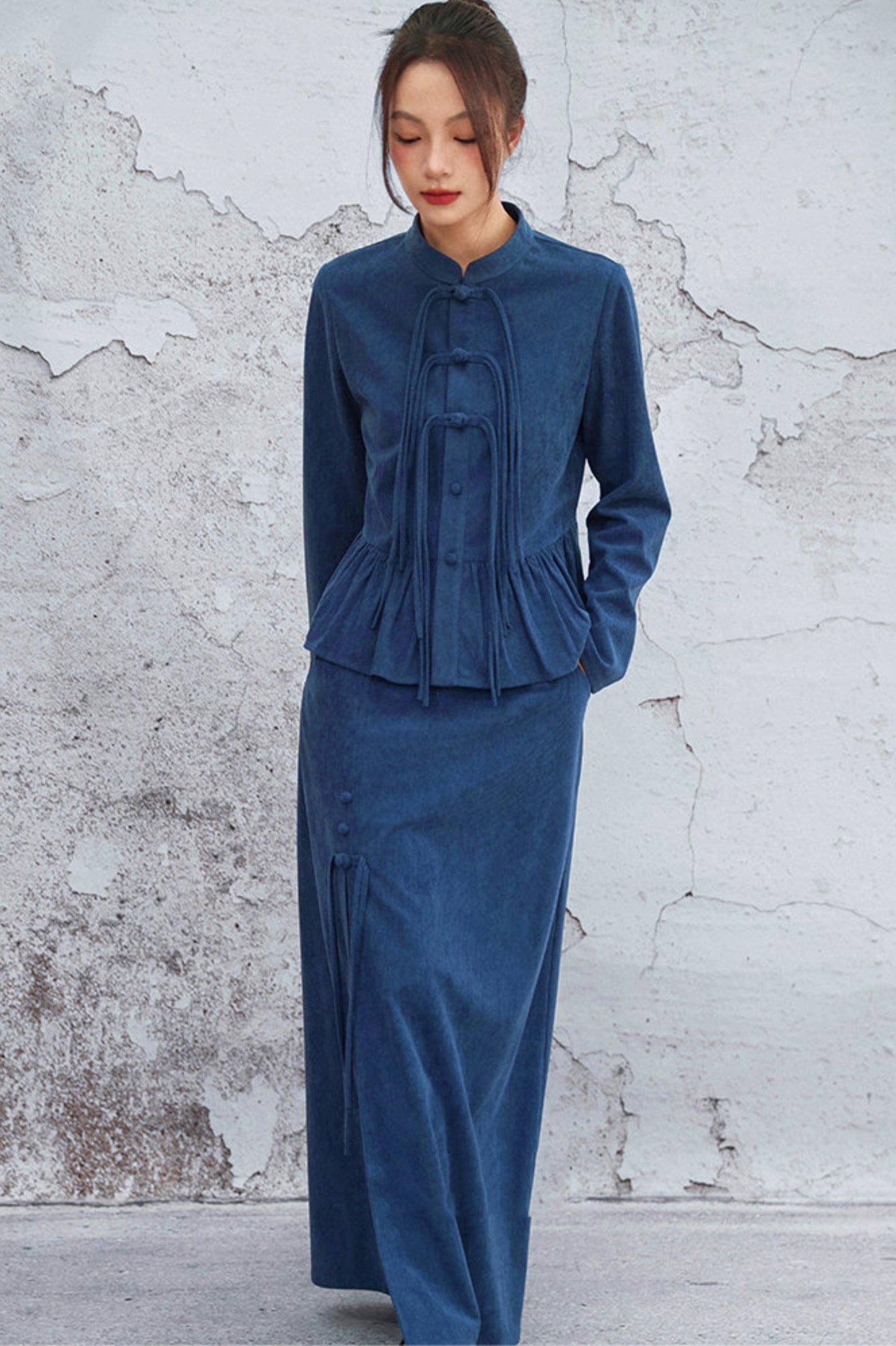 Chinese-style Flare Top + Slit Skirt