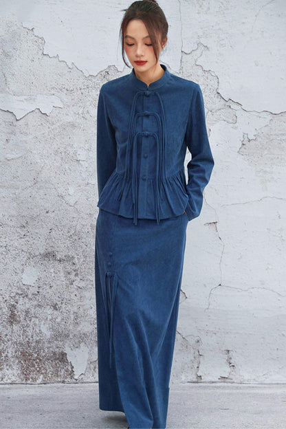 Chinese-style Flare Top + Slit Skirt