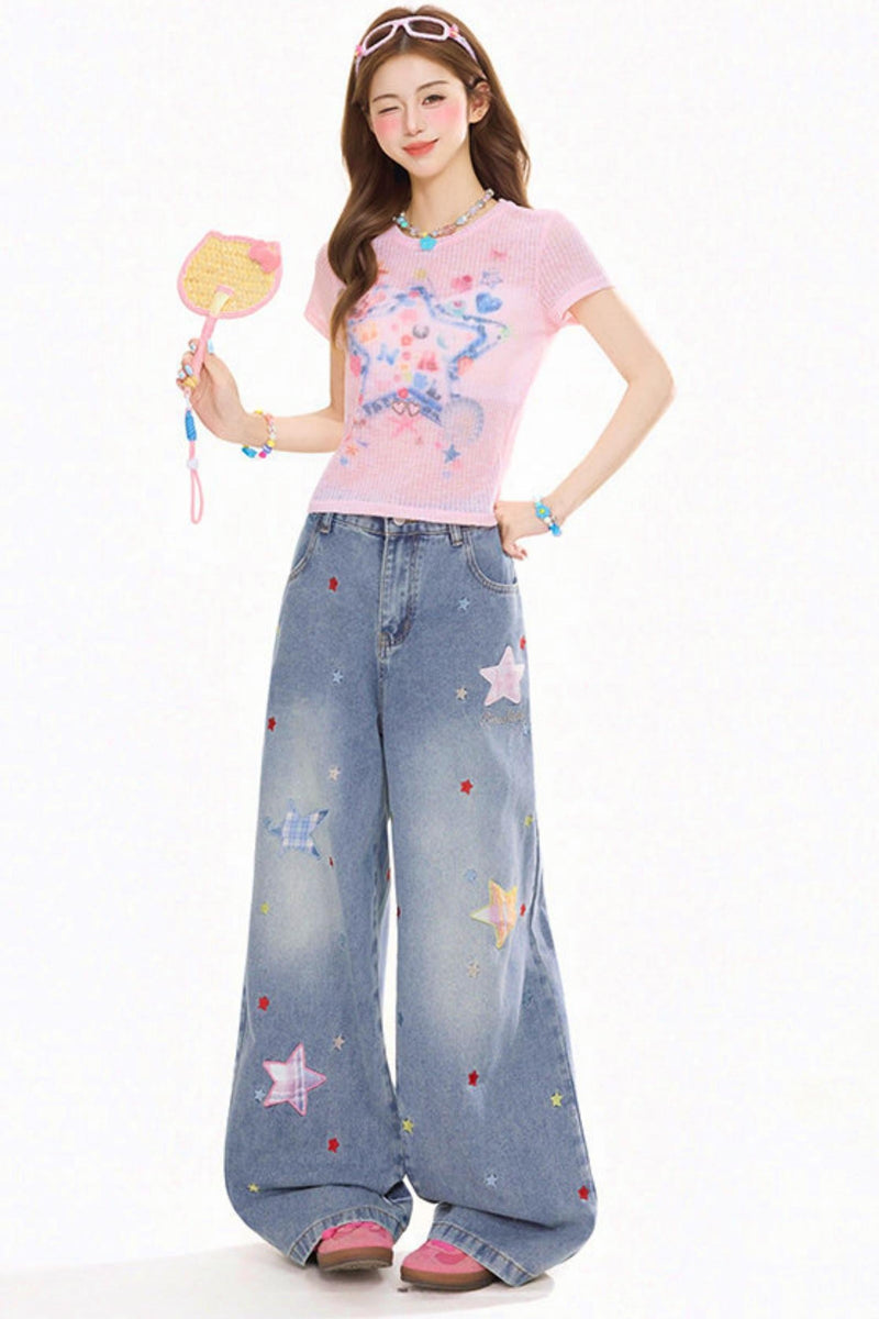 グラフィティペインテッドスリムフィットトップス
