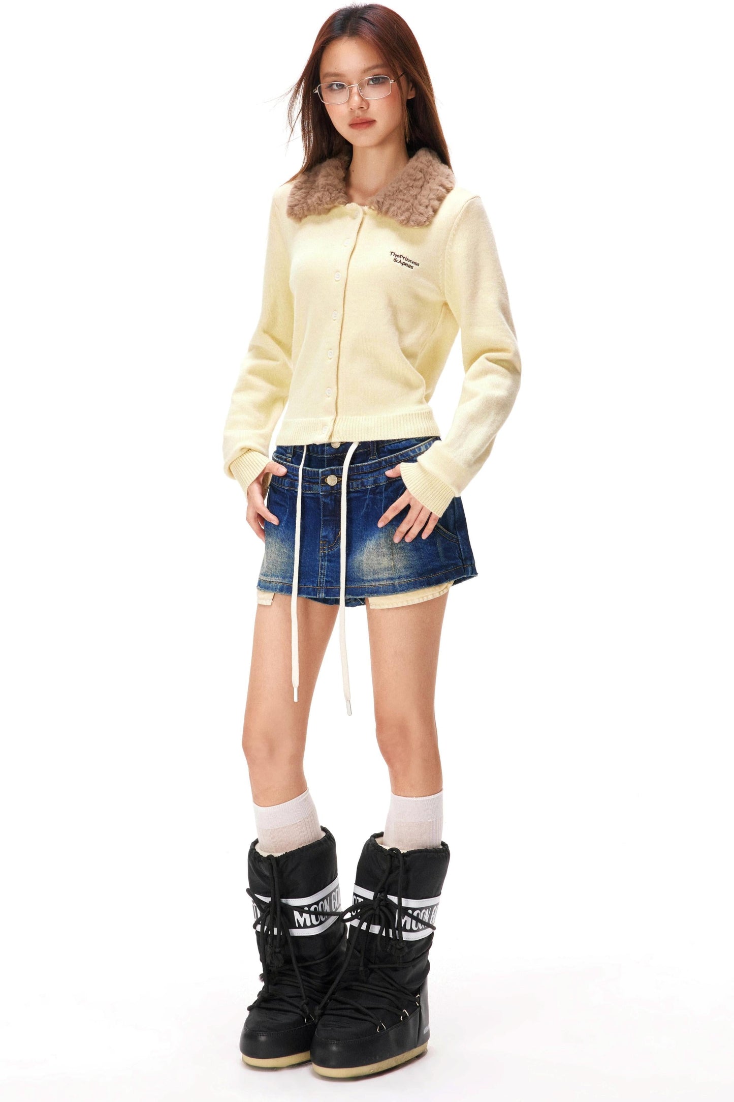 Retro Faux Fur Color Knit Cardigan