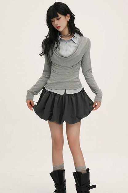 Drape Cowl Neck Layered Shirt