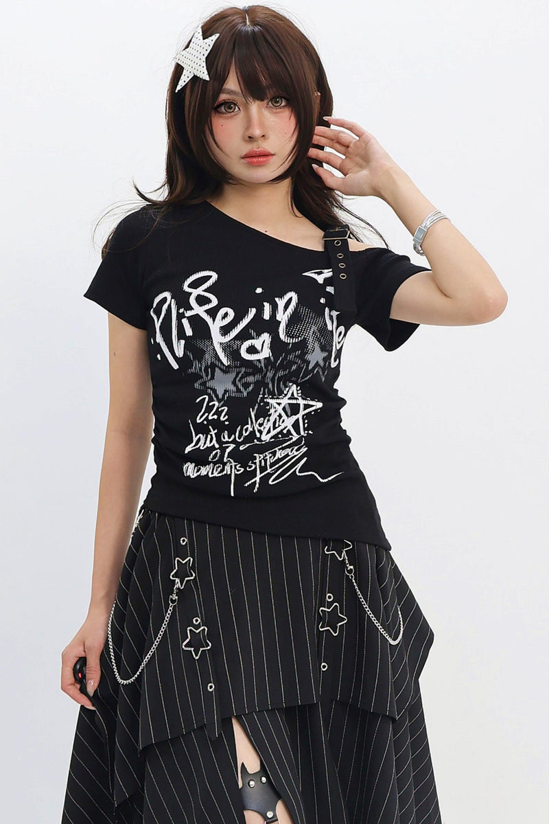 Cat-themed Off-shoulder Blouse