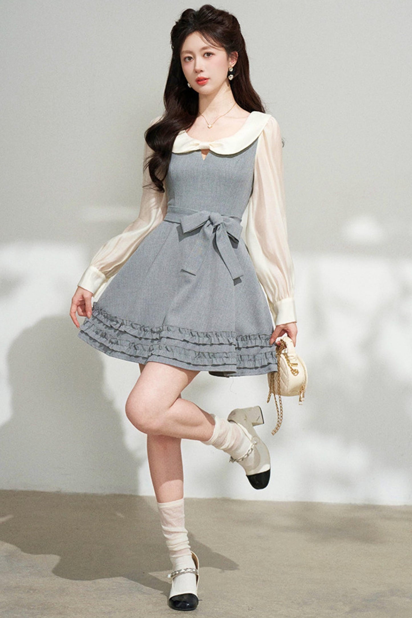 Faux Two Piece Grey Dress