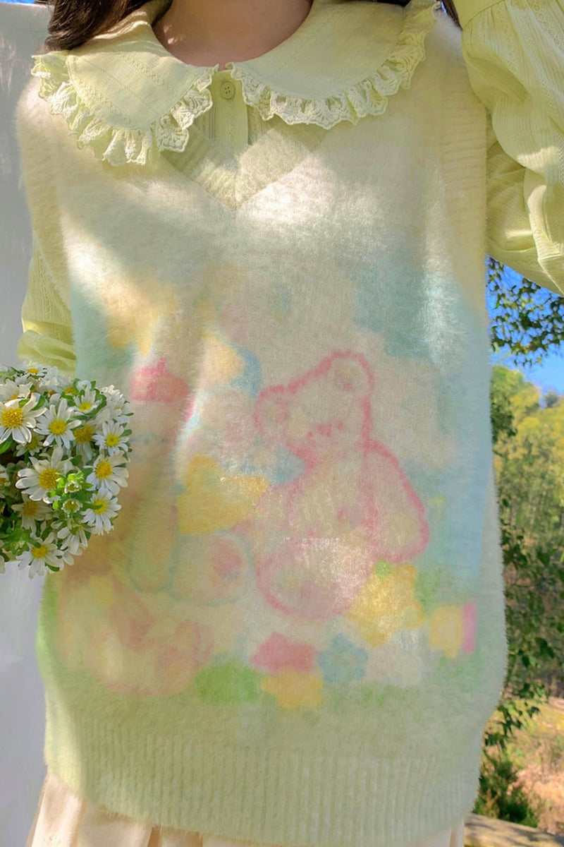 Gradient Bear Knit Vest + Shirt
