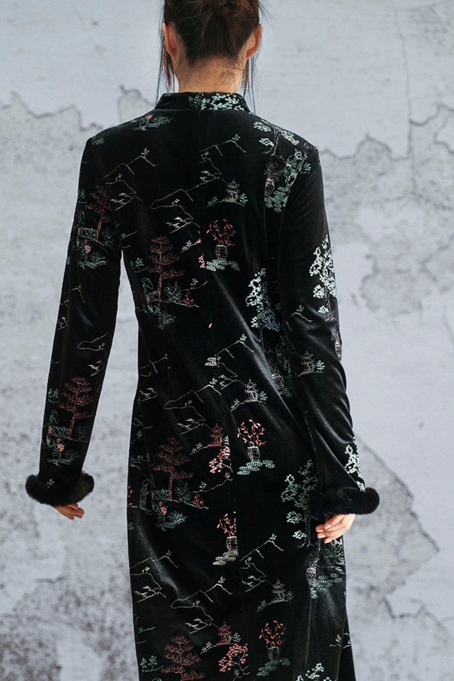Embroidered Plush Cheongsam Dress