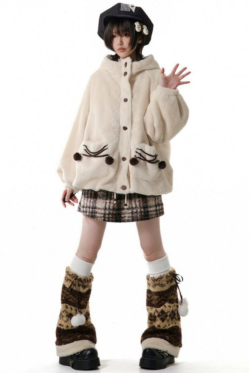 Plaid Skirt + Coat + Top + Leg Warmers