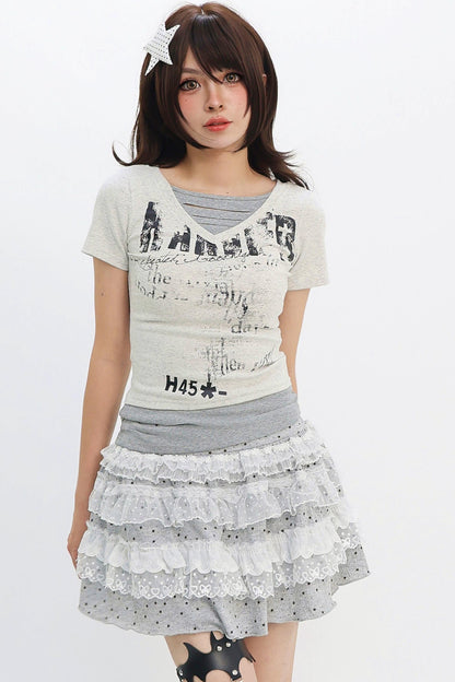 レトロy2kレイヤード風ギャルトップス