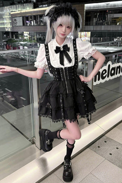 Dark Kawaii Suspender Skirt + Top + Headpiece Set