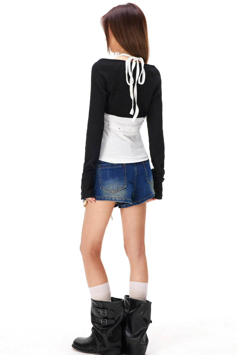 Rhinestone Layered Knit Top