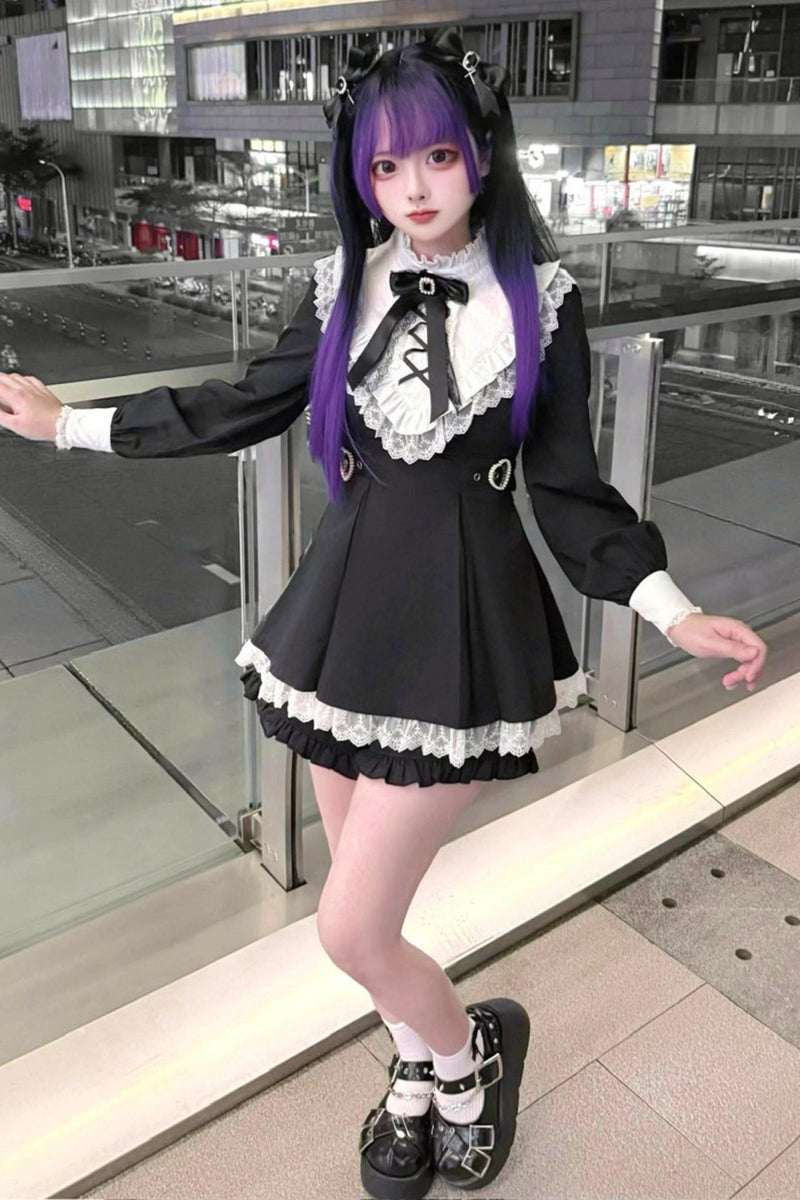 Gothic Dark Kawaii Lace Dress + Accessories (with Shorts)