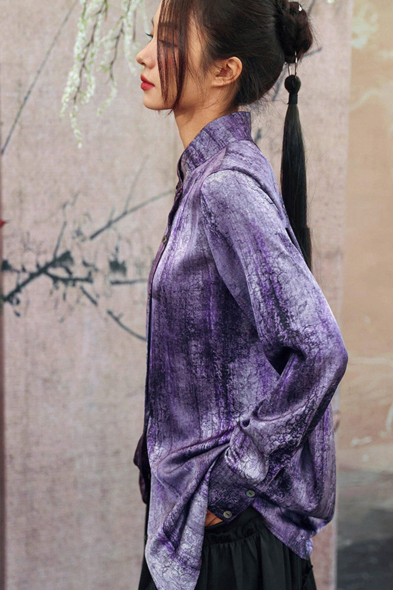 Satin Retro Stand Collar Top