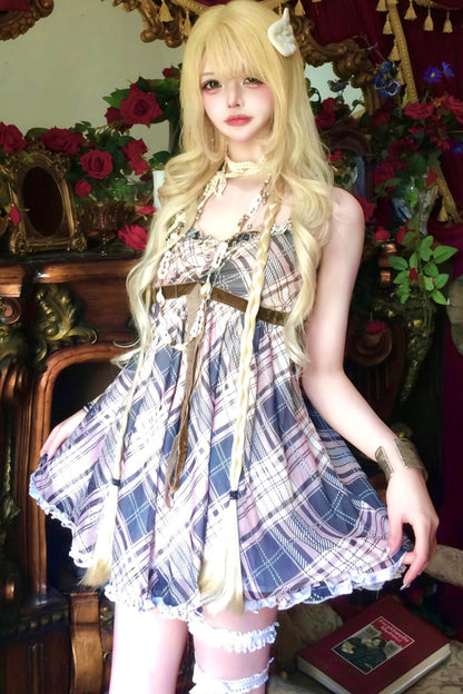 Retro Plaid Camisole Dress