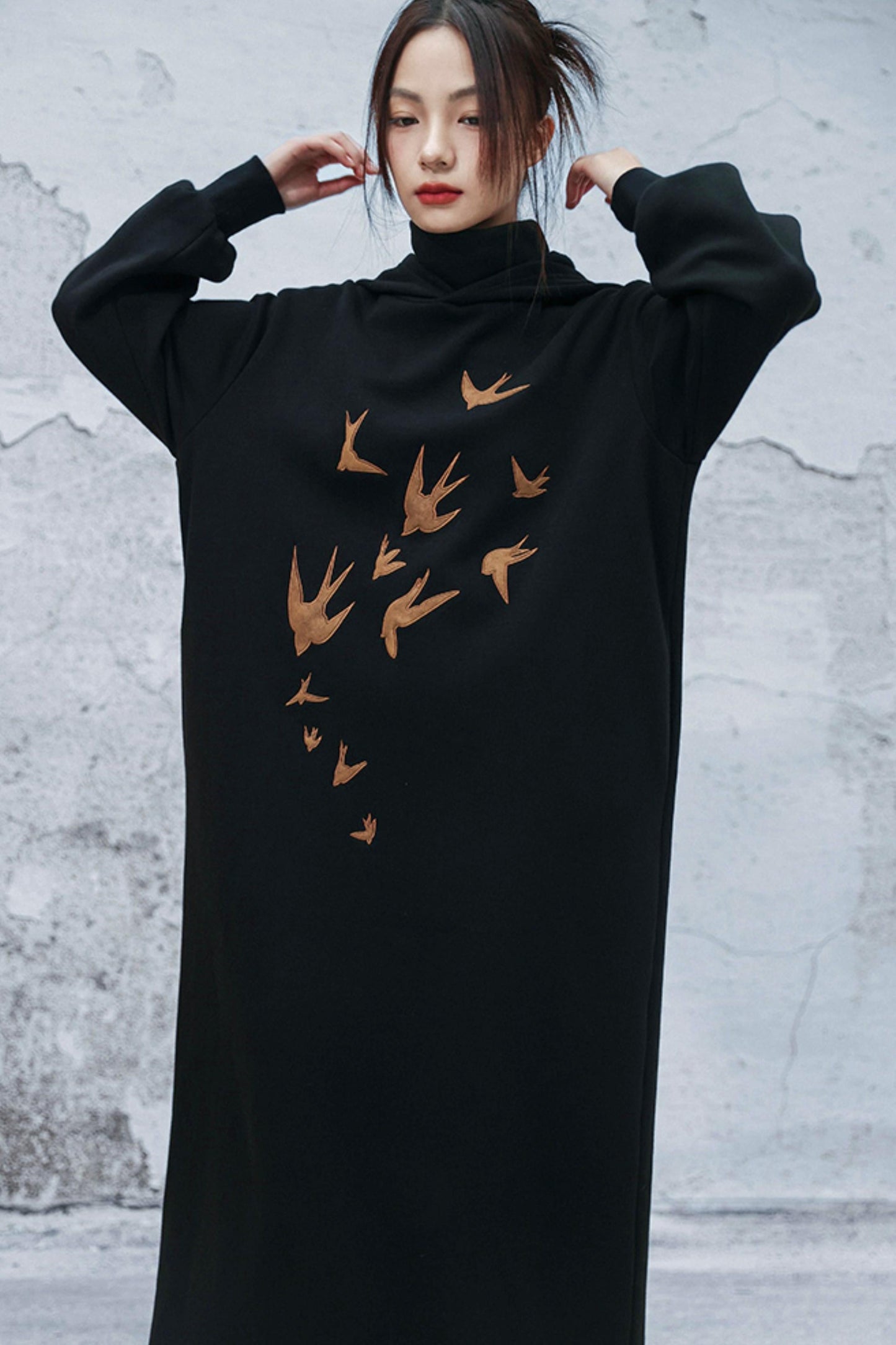 Chinese-style Fleece Lined Hooded Dress