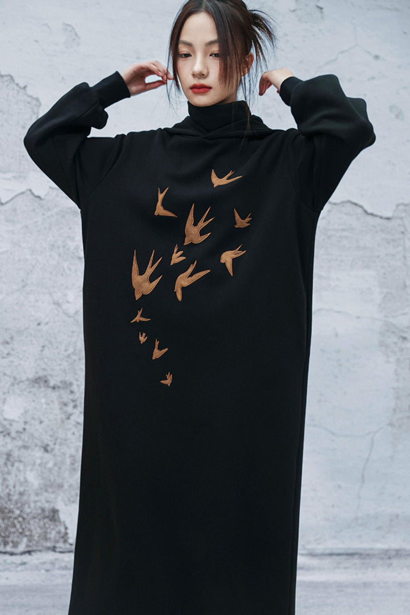 Chinese-style Fleece Lined Hooded Dress