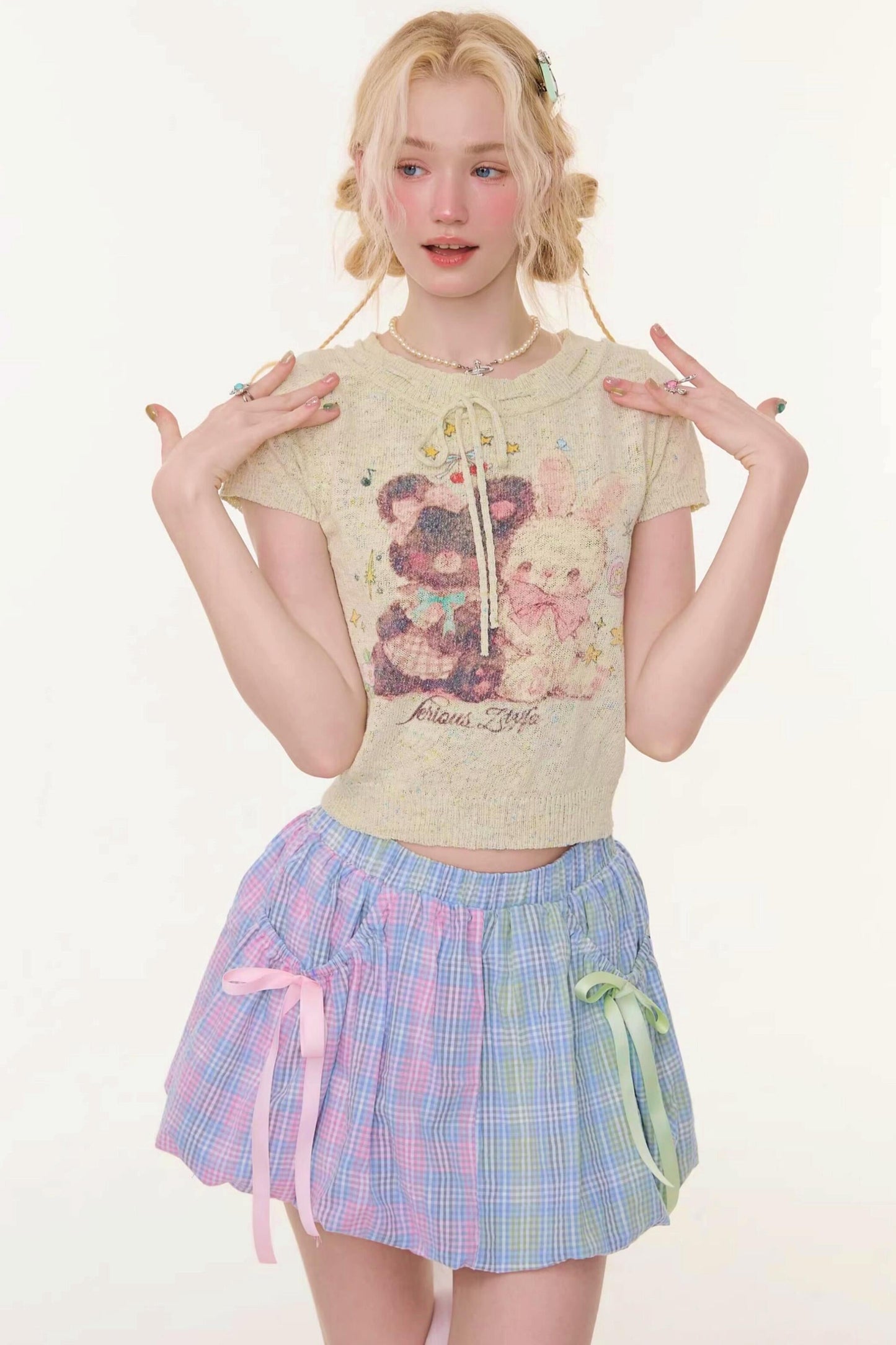 Retro Light Green Print Top
