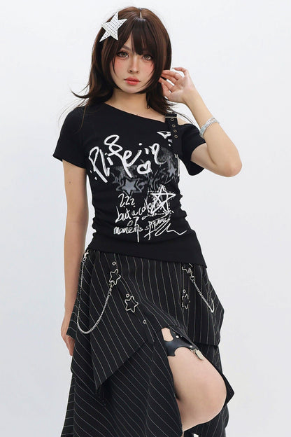 Cat-themed Off-shoulder Blouse