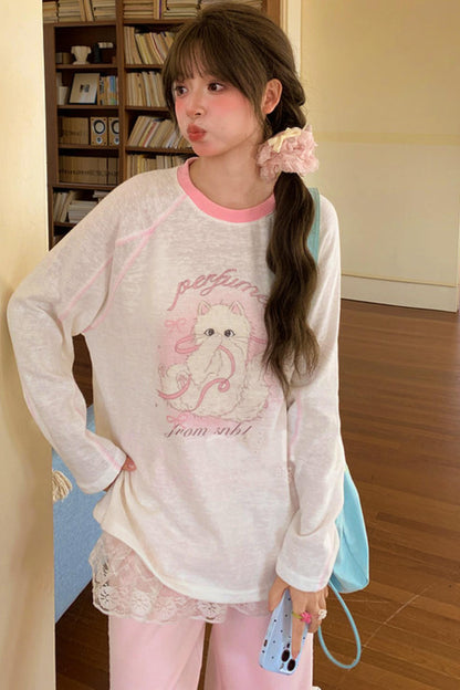 Sweet Cat Print Top