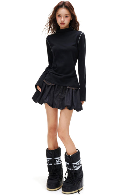 A-line Arm Turtleneck Tops