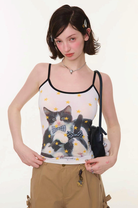 Bow Tie Cat Print Camisole
