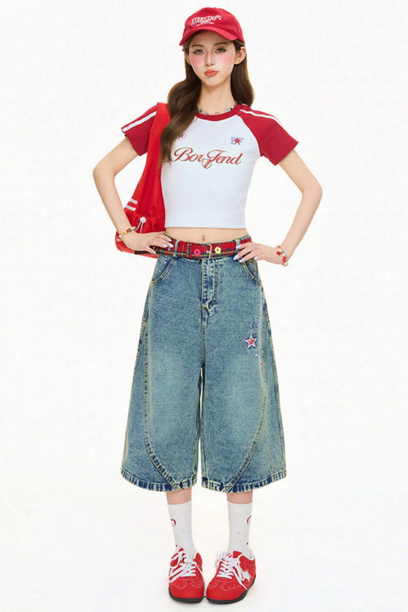 Color Blocking Letter Print Top