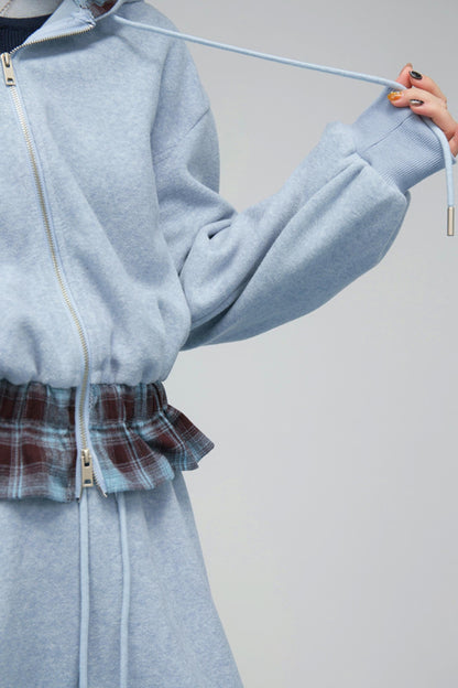 Check Hooded Hoodie + Loose Pants