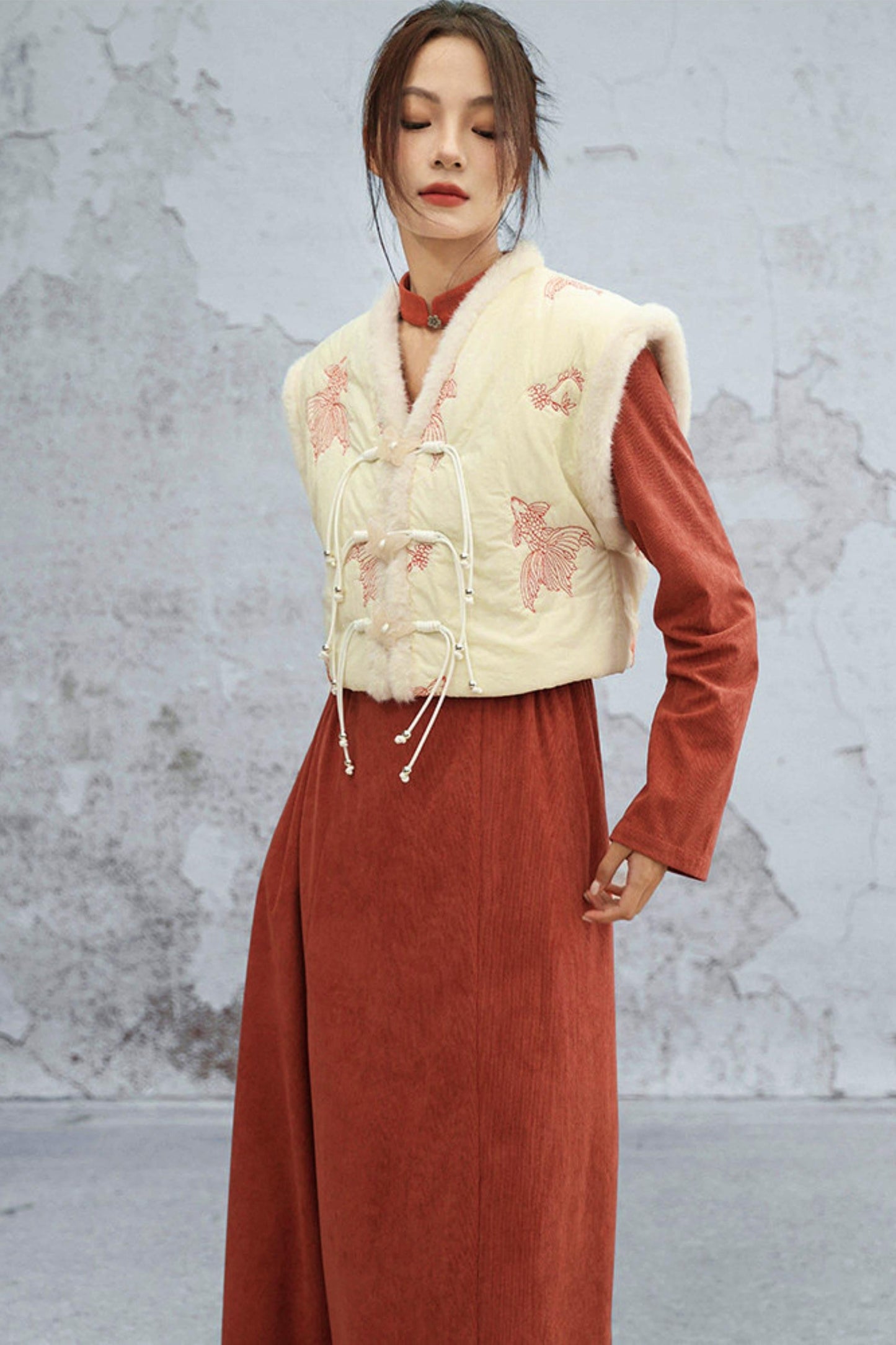 Retro Patchwork Corduroy Long Dress