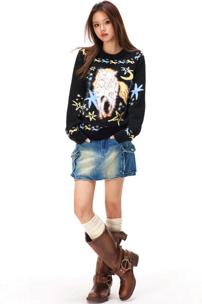 Horse Jacquard Knit Sweater