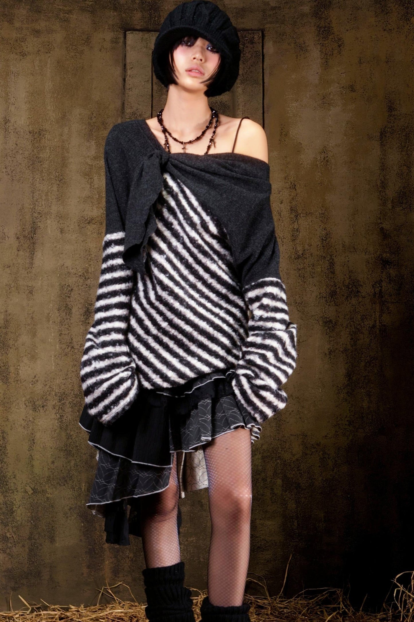 Color Block Striped Knit Sweater