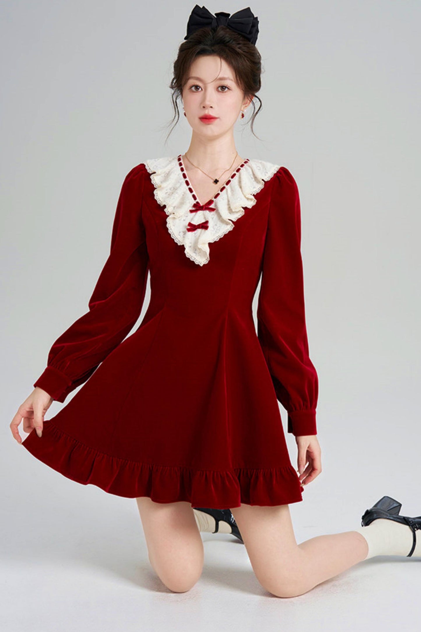 Red Velvet Lace Dress