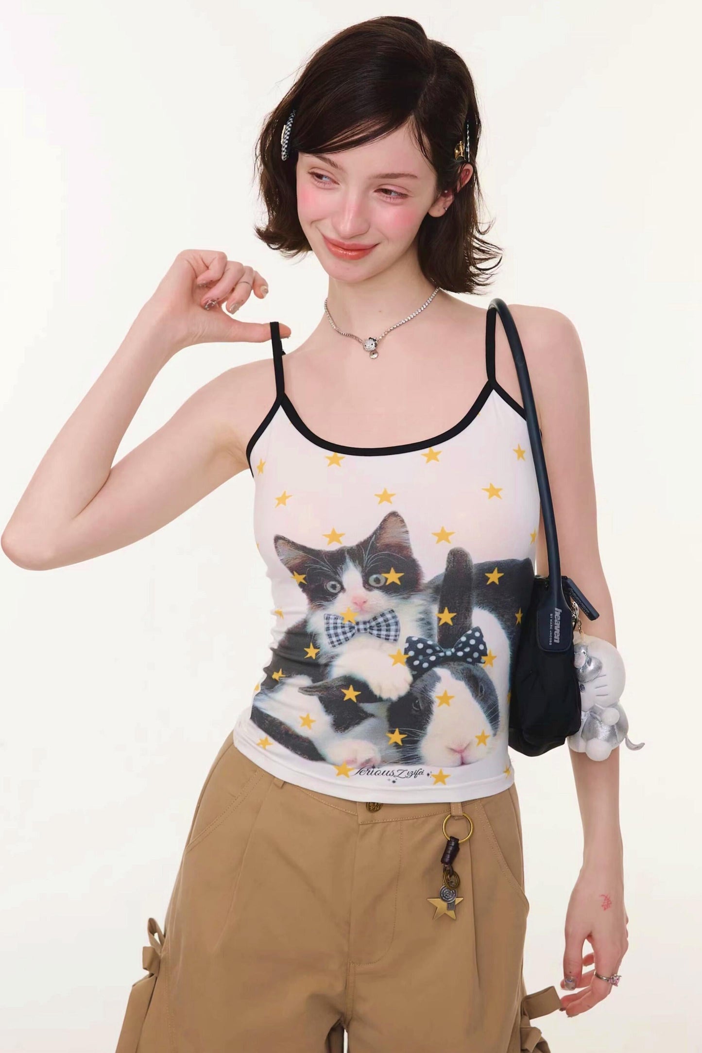 Bow Tie Cat Print Camisole