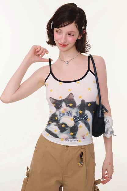 Bow Tie Cat Print Camisole