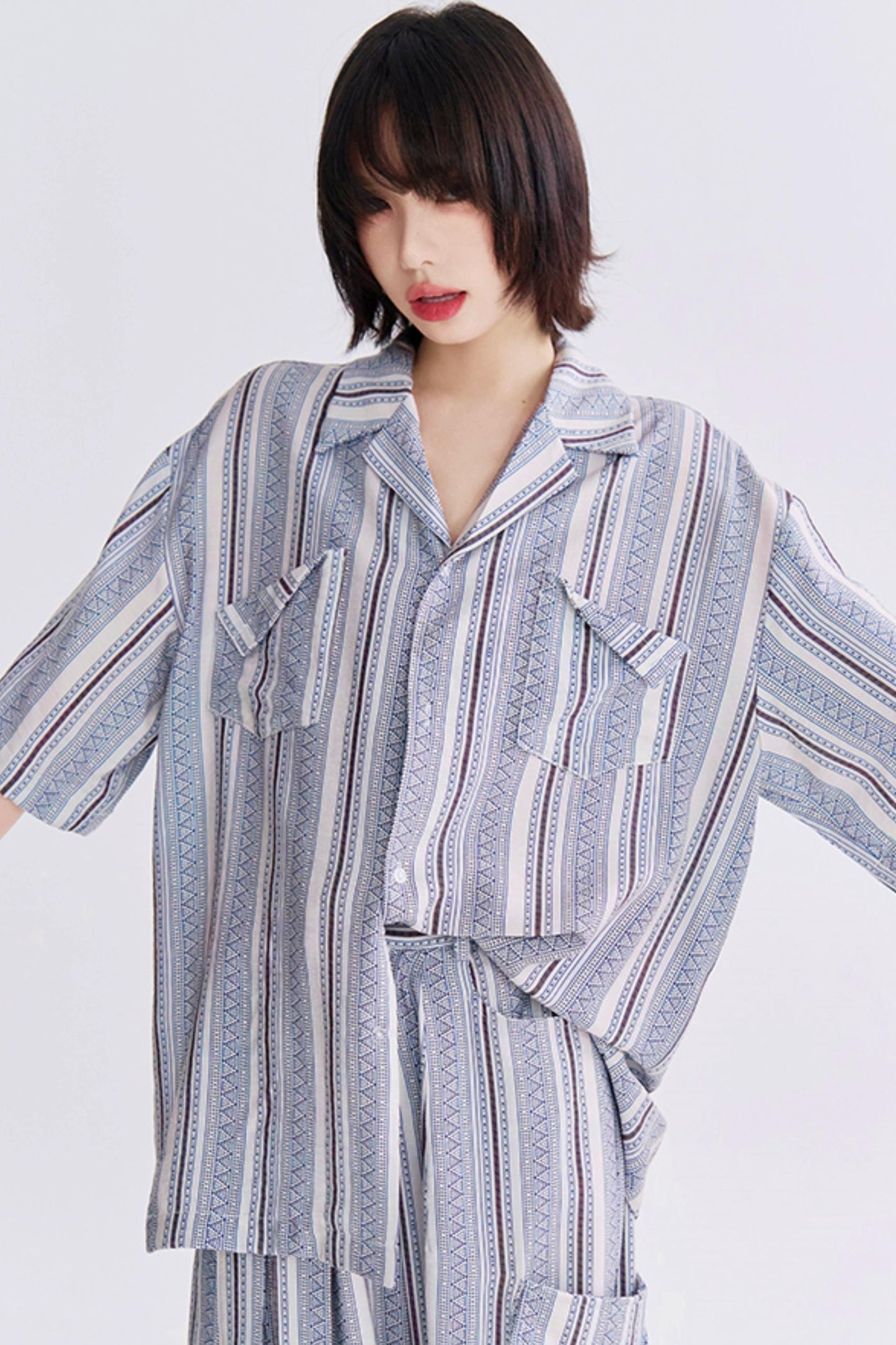 Retro Print Short Sleeve Shirt Set