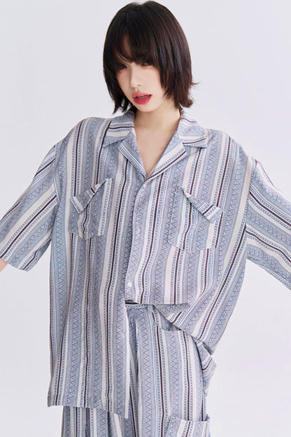 Retro Print Short Sleeve Shirt Set