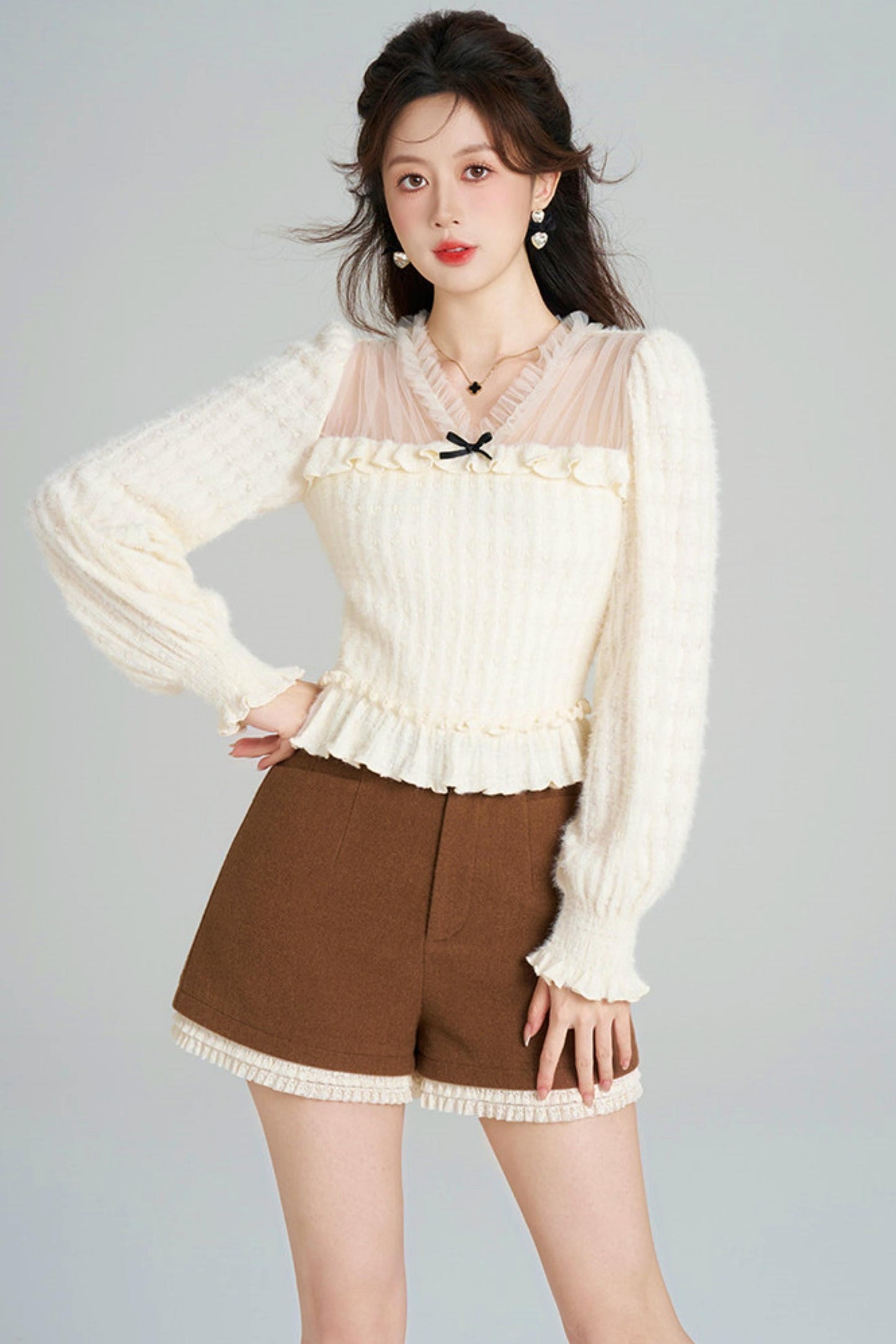 Unique Plush V-neck Blouse