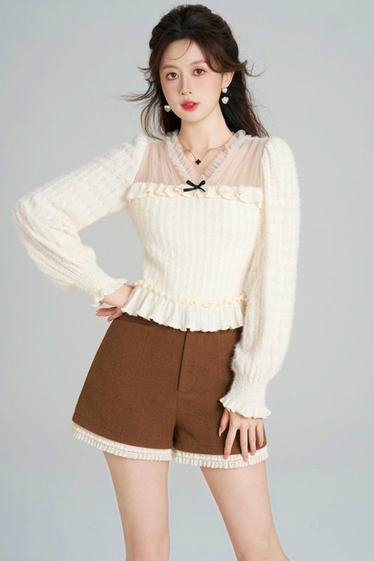 Unique Plush V-neck Blouse