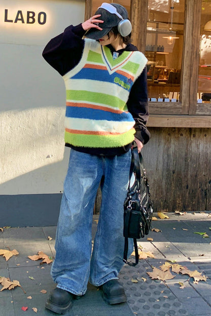 Color Block Striped Knit Vest