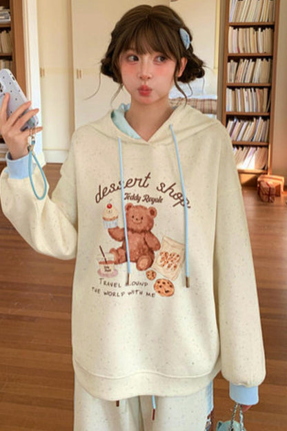 Bear Print Hooded Sweatshirt